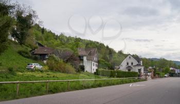 European road through the Schwarzwald forest and German village