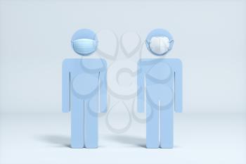 People wear masks with white background, 3d rendering. Computer digital drawing.