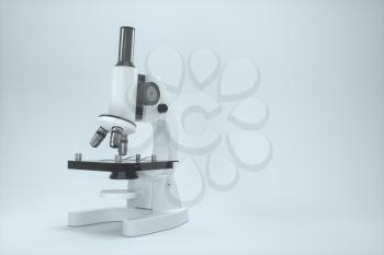 Microscope with white background,abstract conception,3d rendering. Computer digital drawing.