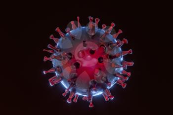 Dispersed corona viruses with dark background, 3d rendering. Computer digital drawing.