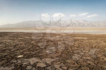 The dry land, the soil by the salt lake. Photo in Qinghai, China.
