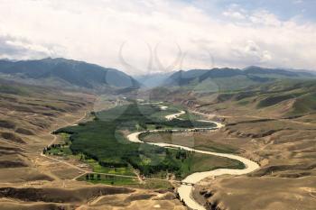 Grassland and river in a sunny day. Shot in Xinjiang, China.