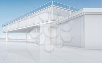 White architecture with outdoor view, 3d rendering. Computer digital drawing.