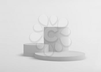 3D Geometric Studio Scene Design with Abstract  Stage Podium Form, Empty Cylinder Pedestal, Minimalistic Platform Composition. Vector Illustration/Visualization/Render of 3d Graphic Design – Vector