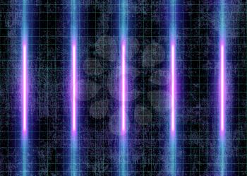 Cyberspace Futuristic Neon Lights and Grid Lines on the Wall, 3D Glow Lights, Abstract Background Tomorrow Aesthetic Digital Style, Eps10 Vector Illustration - Vector