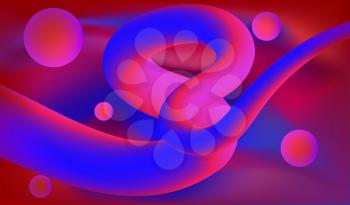 3D Art Graphic Design Vector Illustration. Creative Colorful Vibrant Background, Fluid Acid Vaporwave Red, Blue Elements. Landing Page Concept Card, Banner, Poster, Cover, Flyer, Magazine, Template.