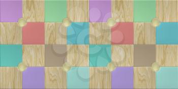 Wallpaper Design with Wooden and Multicolored Tiles, Elegant Mosaic Seamless Pattern with Unusual Geometric Decorative Pastel Elements, Texture with Polygonal Forms, Vector Illustration Art Design