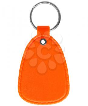 Orange tag label key ring isolated over white background