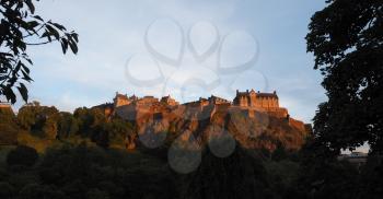 Edinburgh castle on the Castle Rock at sunset