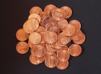 One cent wheat penny coin currency of the United States over black background