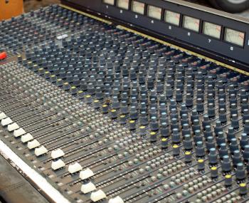 Detail of a soundboard mixer electronic device