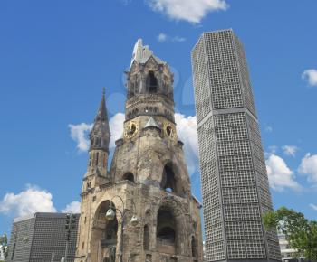 Ruins of Kaiser Wilhelm Memorial Church in Berlin, destroyed by Allied bombing and preserved as memorial