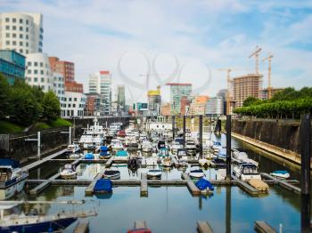 Duesseldorf mediahafen (harbour) in Rheinland-Westphalia, Germany - Toy tilt shift selective focus