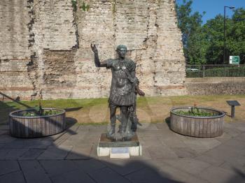 Ancient Roman statue of Emperor Trajan in London, UK
