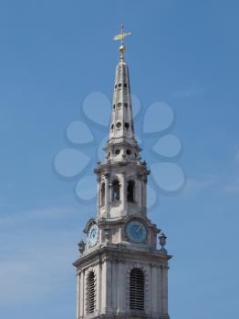 Steeple of the Church of Saint Martin in the Fields in Trafalgar Square in London, UK