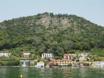 View of Lake Iseo mountains in Lombardy, Italy