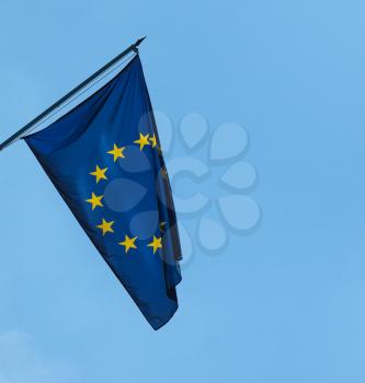 flag of the European Union (EU) aka Europe over blue sky