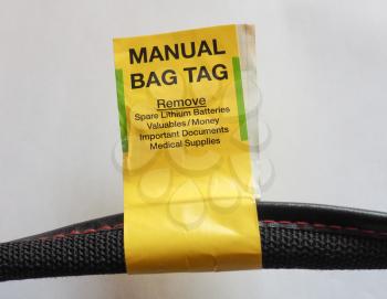manual bag tag label for luggage in flight travel