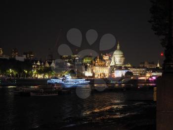 Panoramic view of River Thames in London, UK at night
