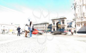 The Piazza Duomo square in Milan, Italy - high key motion blur