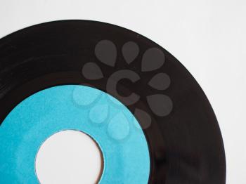 Vinyl record vintage analog music recording medium with blue label