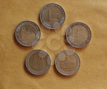 German Two Euro coins money (EUR), currency of European Union