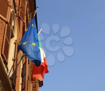 European and Italian flags of Europe and Italy