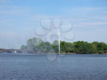 Alster Fountain at Binnenalster (meaning Inner Alster lake) in Hamburg, Germany