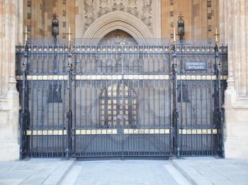 Houses of Parliament Westminster Palace London gothic architecture - Sovereign entrance gate