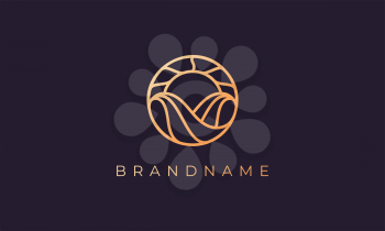 monoline luxury gold logo design of sea water wave and sun in a circle suitable for identity