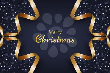 Christmas background with snow and gold ribbon frame. vector for design invitations, advertisements, banners, posters, greeting cards, social media posts and others
