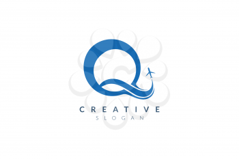 Design vector illustration of combined Q and plane shape. Minimalist and simple logo, flat style, modern icon and symbol
