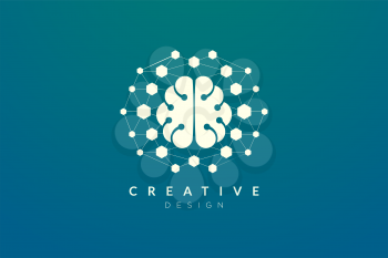 Design abstract brain shape logo with technology style. Simple and modern vector design for business brand in the field of digital technology, network, internet, media, data, electronic, software