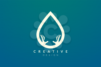 Design of a combination of water droplet and hand. Minimalist and simple vector illustration of a logo and icon