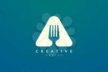 Combined fork and triangle design. Modern minimalist and elegant vector illustration. Can be used for restaurant icon or logo