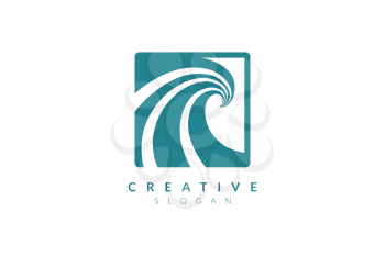 Sea wave logo design with a box on the outside. Minimalist and modern vector illustration design suitable for business or healthcare brands.