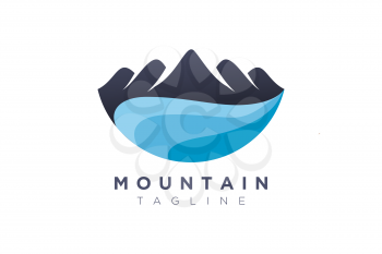 Design of a blend of mountain with wave of sea water. Minimalist and simple vector