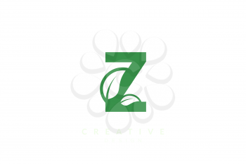 The combination of leaves and letters of the alphabet. Minimalist and simple design in green