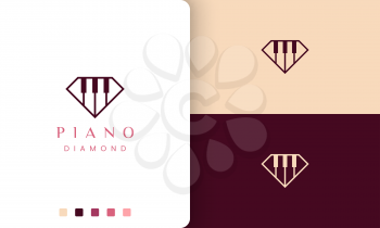 simple and modern piano school logo or icon in diamond shape