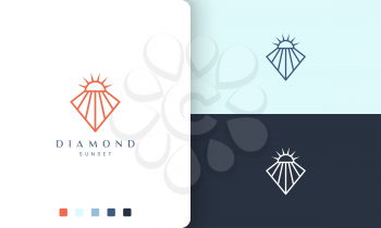 diamond sunset logo in simple mono line and modern style