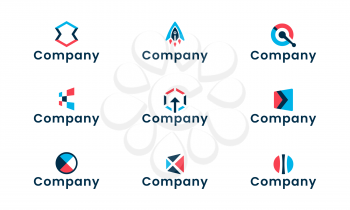 Blue, black, red abstract geometry logo design template. Set of graphic elements, perfect for the brand identity of a technology company