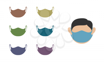 Set of medical face protection mask icons. Isolated vector icon on a white background