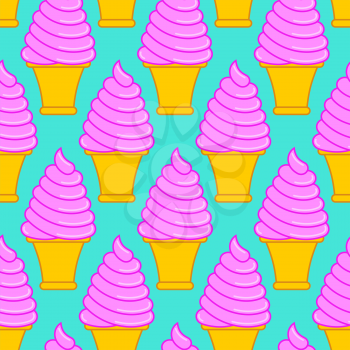 Strawberry ice cream cone pattern. Large sweet vanilla cone background
