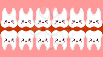Funny Teeth Open mouth. Tooth kawaii Cute cartoon. Sweet vector illustration
