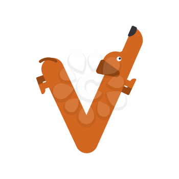 Letter V is dog. pet font. Dachshund alphabet. Lettering home animal