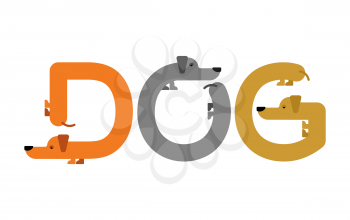 Dog lettering. Dachshund typography. Letters from home animal. Alphabet pet
