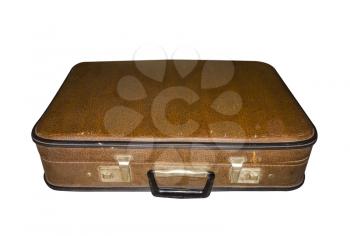 Old suitcase closed isolated. Vintage case. Retro handbag