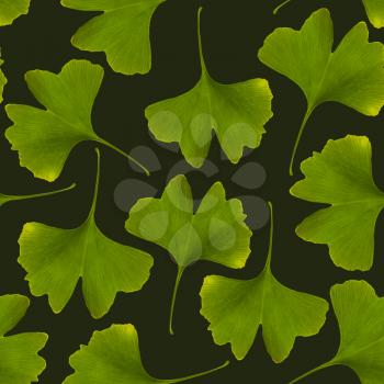 Ginkgo biloba seamless pattern. Green leaf medicinal plant background
