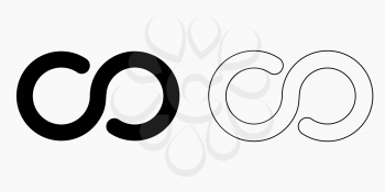 Infinity symbol icon vector isolated illustration, black and white version