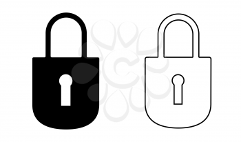 Lock key vector icon isolated illustration, black and white version